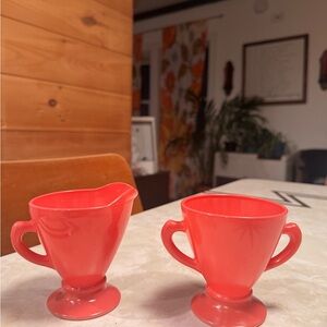 Hazel Atlas Platonite Pink Sugar and Creamer Set